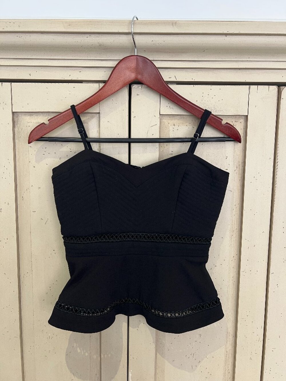 Parker Black Quilted Sweetheart Bustier Peplum Top Cutout Trim Smocked Y2K XS